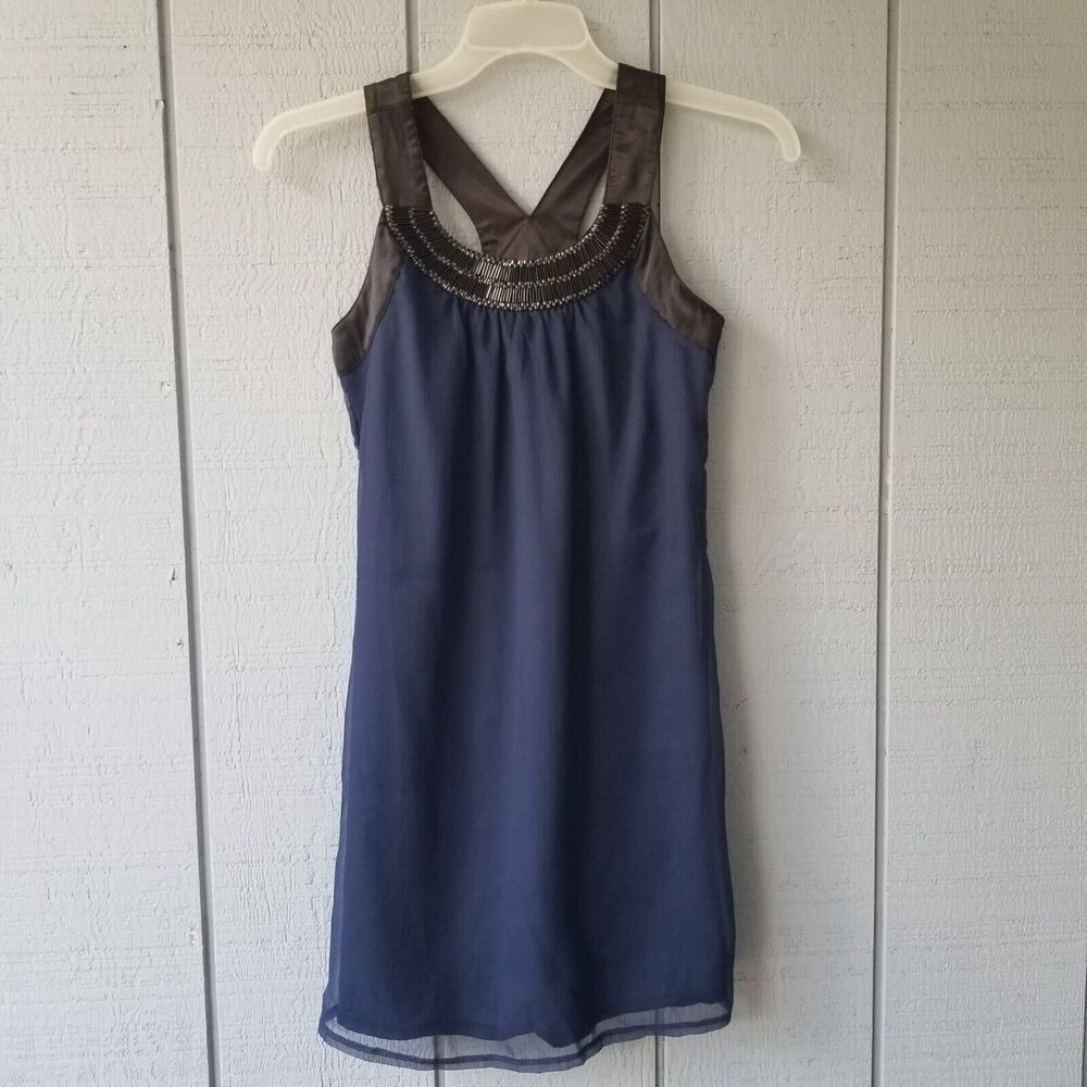 Sally Miller Couture Dress Girls L 12 Navy Blue Black Trim Bugle Bead Neck NWT